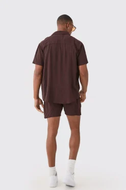 Short Sleeve Cheese Cloth Shirt And Short Set | BoohooMAN UK