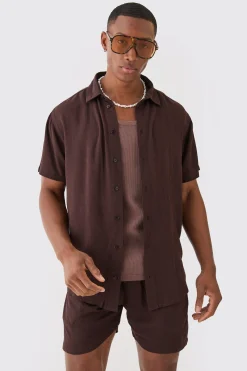 Short Sleeve Cheese Cloth Shirt And Short Set | BoohooMAN UK
