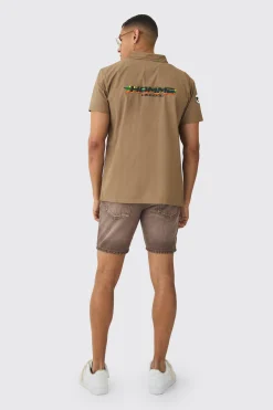 Short Sleeve Concealed Placket Moto Poplin Shirt | BoohooMAN UK