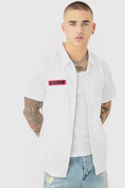 Short Sleeve Concealed Placket Moto Poplin Shirt | BoohooMAN UK