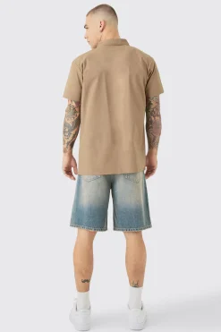 Short Sleeve Concealed Placket Moto Poplin Shirt | BoohooMAN UK