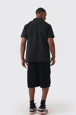 Short Sleeve Concealed Placket Moto Poplin Shirt | BoohooMAN UK