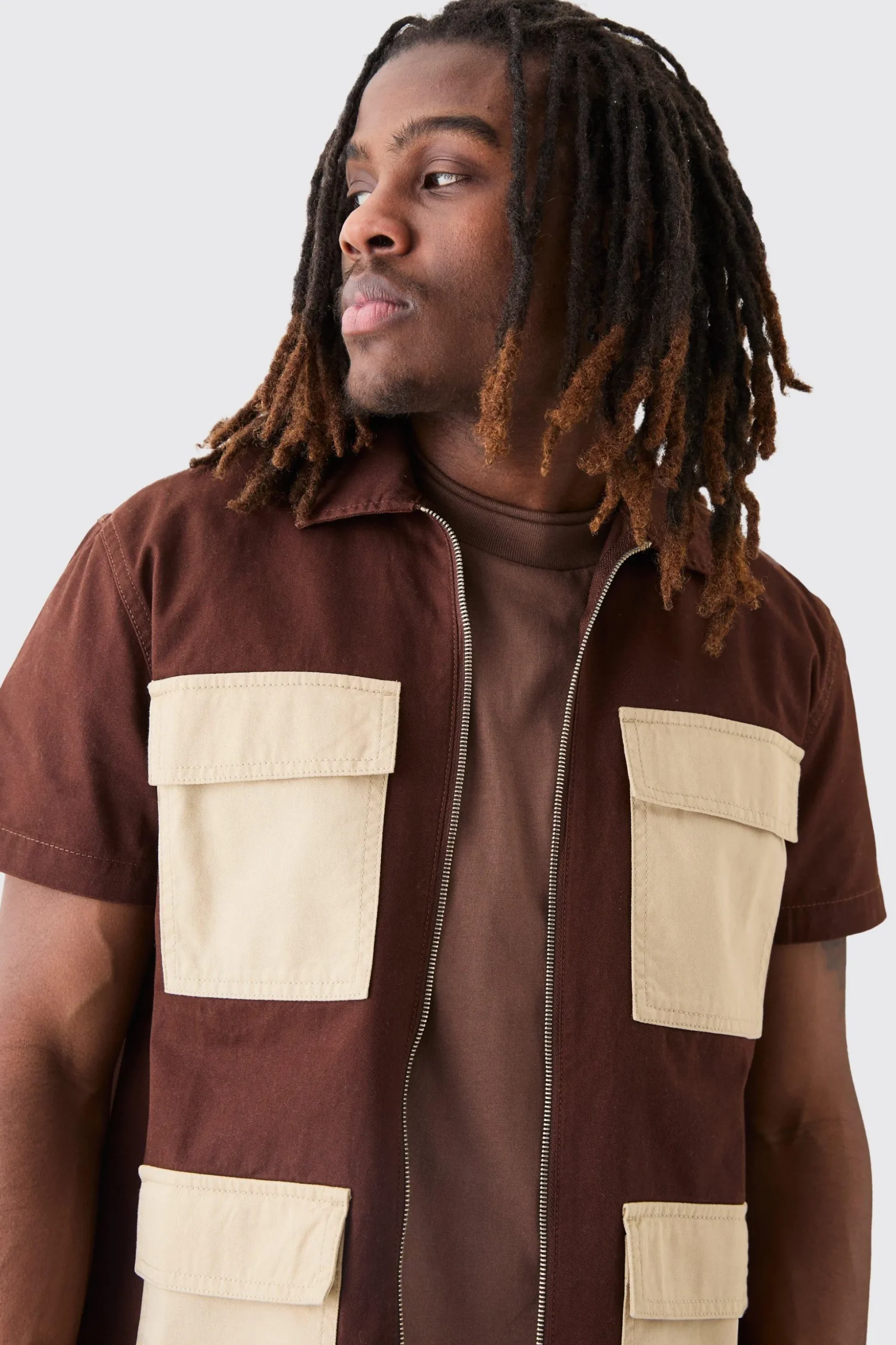 Short Sleeve Contrast Pocket Twill Shirt | BoohooMAN UK
