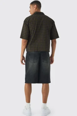 Short Sleeve Crinkle Checked Oversized Shirt | BoohooMAN UK