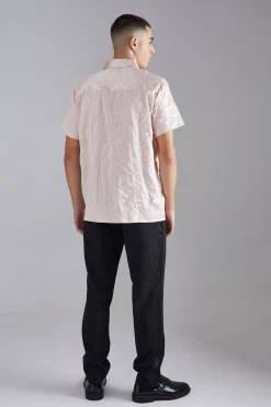 Short Sleeve Crinkle Satin Sheen Shirt | BoohooMAN UK