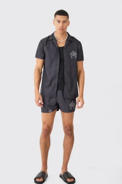 Short Sleeve Cross Shirt & Swim Set | BoohooMAN UK