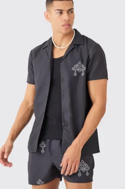 Short Sleeve Cross Shirt & Swim Set | BoohooMAN UK