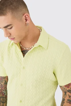 Short Sleeve Diamond Muscle Fit Shirt | BoohooMAN UK
