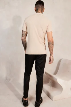 Short Sleeve Drop Revere Muscle Crinkle Shirt | BoohooMAN UK