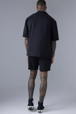Short Sleeve Drop Revere Satin Shirt And Short Set | BoohooMAN UK