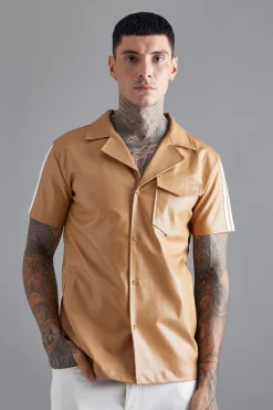 Short Sleeve Dropped Revere Tape Detail Shirt | BoohooMAN UK