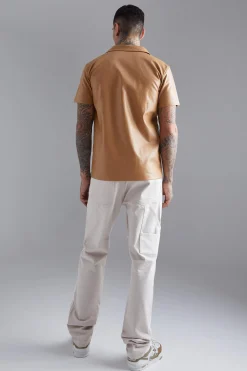 Short Sleeve Dropped Revere Tape Detail Shirt | BoohooMAN UK