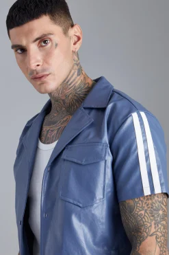 Short Sleeve Dropped Revere Tape Detail Shirt | BoohooMAN UK