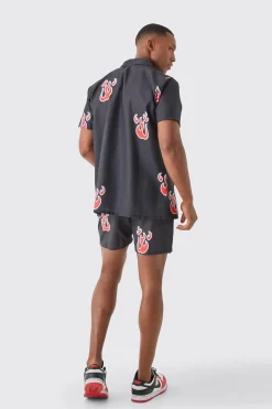 Short Sleeve Flame Shirt & Swim Set | BoohooMAN UK