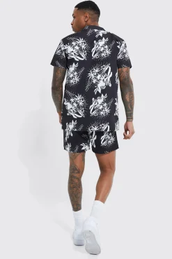 Short Sleeve Floral Shirt And Swim Short | BoohooMAN UK