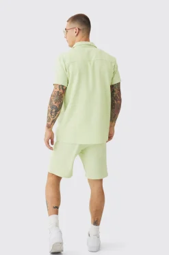 Short Sleeve Geo Textured Shirt & Short | BoohooMAN UK