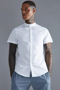 Short Sleeve Grandad Slim Shirt | BoohooMAN UK