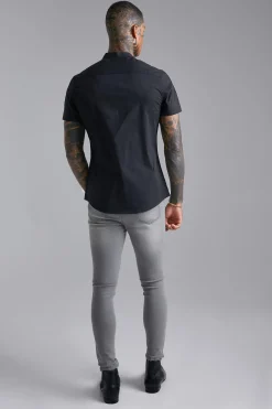 Short Sleeve Grandad Slim Fit Shirt | BoohooMAN UK