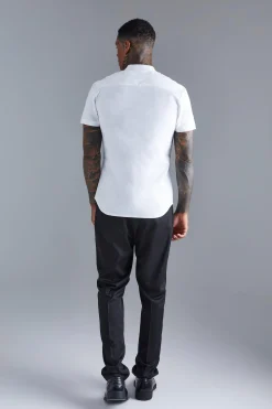 Short Sleeve Grandad Stretch Fit Shirt | BoohooMAN UK