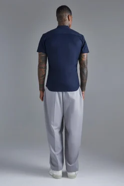 Short Sleeve Grandad Stretch Shirt | BoohooMAN UK