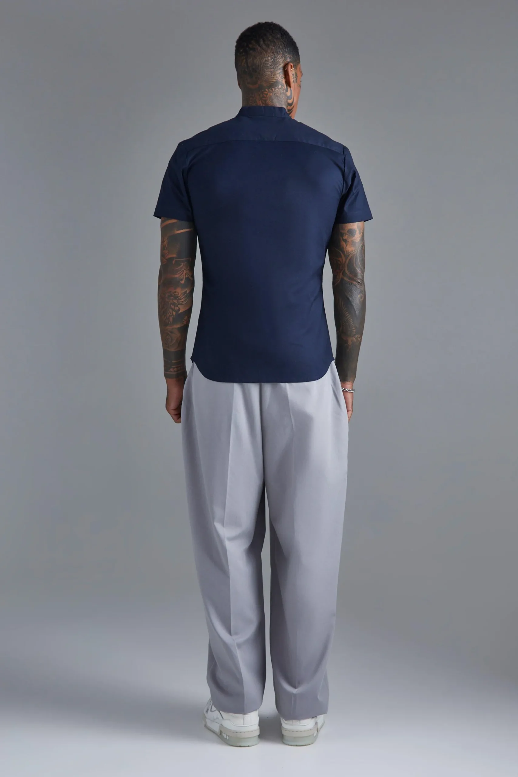 Short Sleeve Grandad Stretch Shirt | BoohooMAN UK