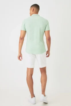 Short Sleeve Honeycomb Muscle Fit Shirt | BoohooMAN UK