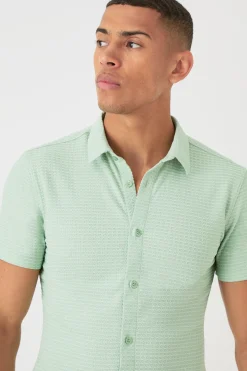 Short Sleeve Honeycomb Muscle Fit Shirt | BoohooMAN UK
