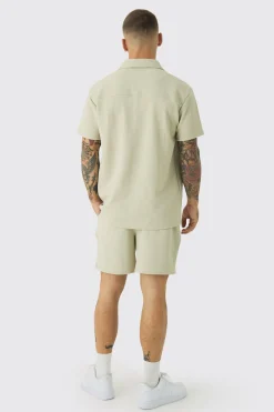 Short Sleeve Jersey Herringbone Shirt And Short Set | BoohooMAN UK