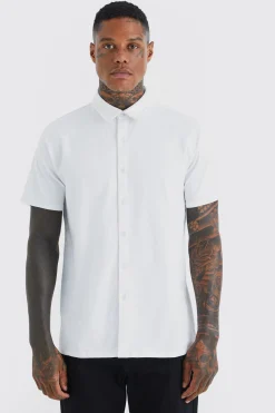 Short Sleeve Jersey Slim Fit Shirt | BoohooMAN UK