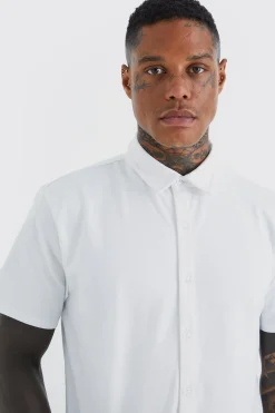 Short Sleeve Jersey Slim Fit Shirt | BoohooMAN UK