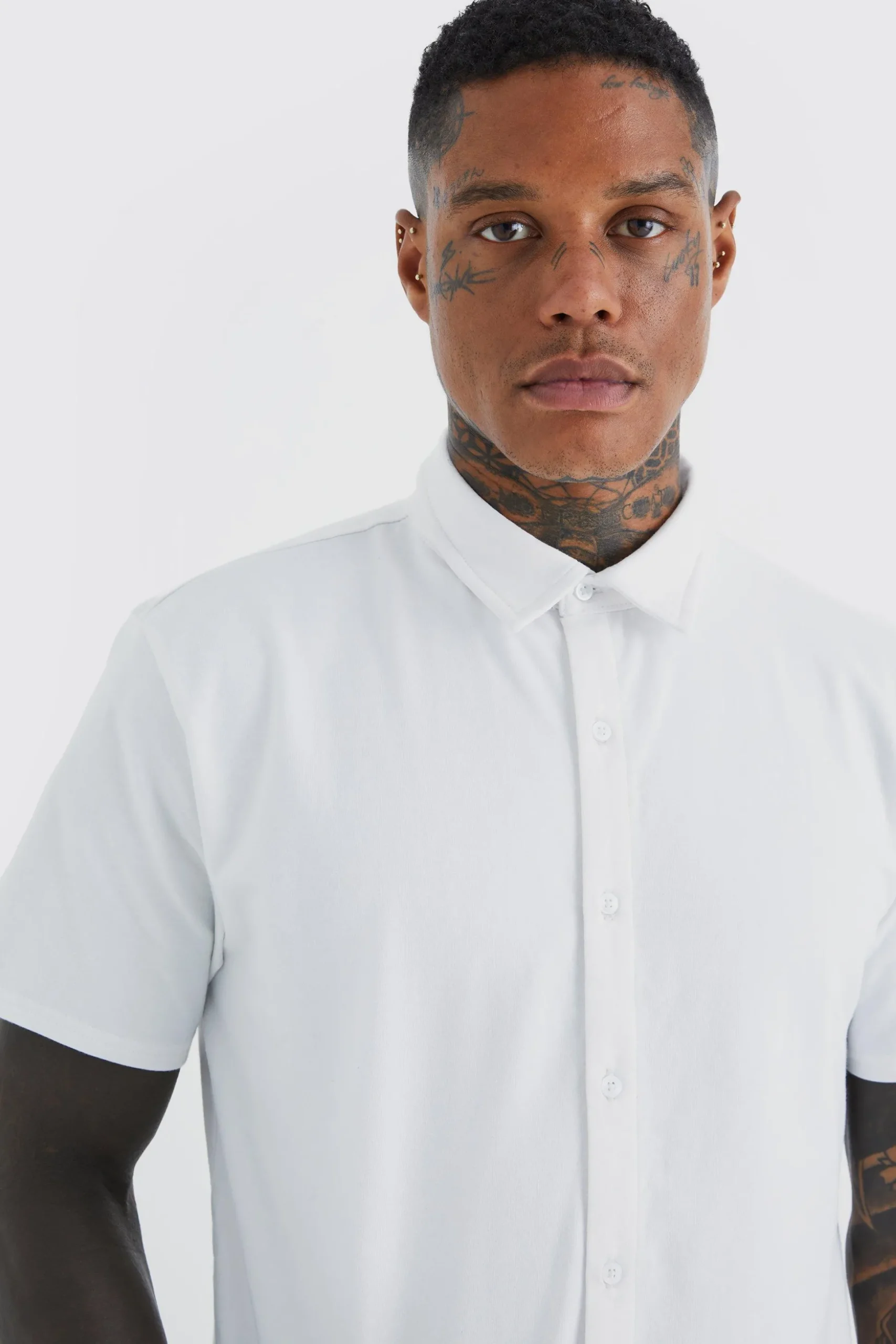 Short Sleeve Jersey Slim Fit Shirt | BoohooMAN UK