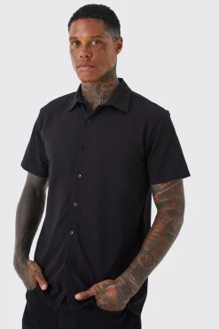 Short Sleeve Jersey Slim Fit Shirt | BoohooMAN UK