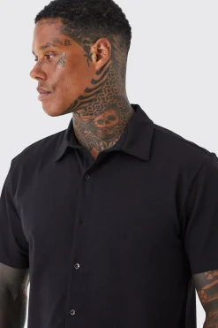 Short Sleeve Jersey Slim Fit Shirt | BoohooMAN UK