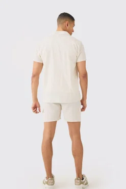 Short Sleeve Linen Cargo Shirt & Short Set | BoohooMAN UK