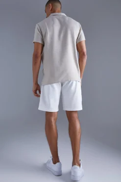 Short Sleeve Linen Revere Shirt | BoohooMAN UK