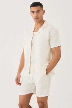 Short Sleeve Linen Shirt & Short Set | BoohooMAN UK