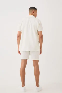 Short Sleeve Linen Shirt & Short Set | BoohooMAN UK