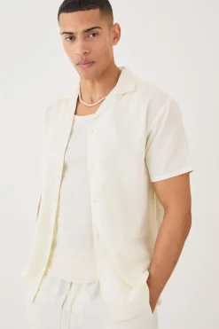 Short Sleeve Linen Shirt & Short Set | BoohooMAN UK