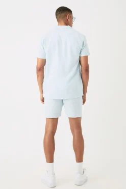 Short Sleeve Linen Shirt & Short Set | BoohooMAN UK