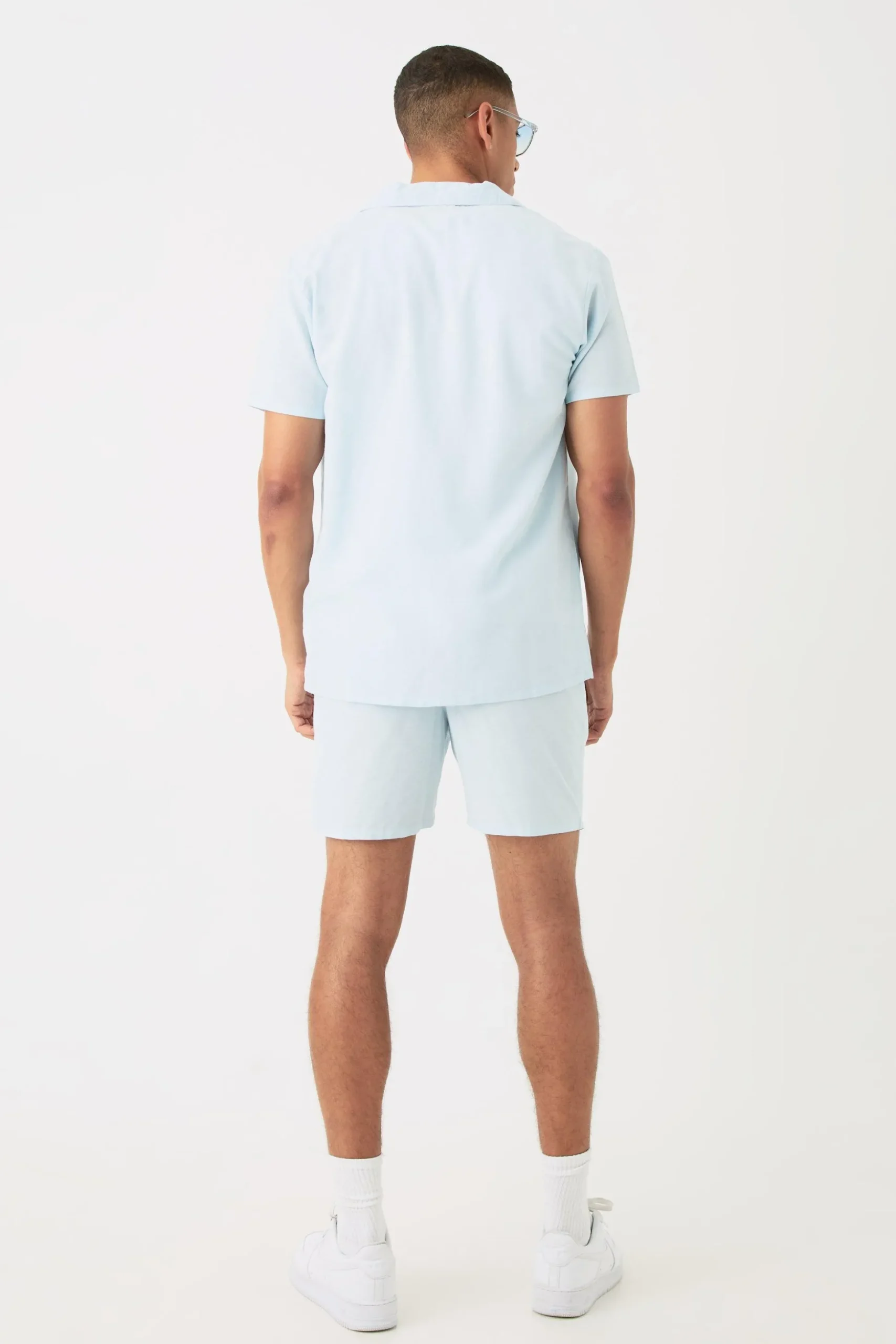 Short Sleeve Linen Shirt & Short Set | BoohooMAN UK