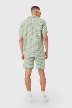 Short Sleeve Mini Houndstooth Oversized Shirt & Short Set | BoohooMAN UK