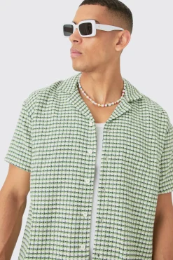 Short Sleeve Mini Houndstooth Oversized Shirt & Short Set | BoohooMAN UK