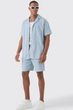 Short Sleeve Mini Houndstooth Oversized Shirt & Short | BoohooMAN UK