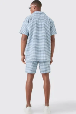 Short Sleeve Mini Houndstooth Oversized Shirt & Short | BoohooMAN UK