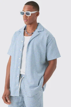 Short Sleeve Mini Houndstooth Oversized Shirt & Short | BoohooMAN UK