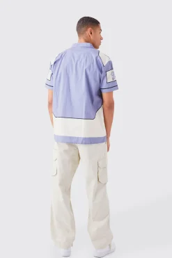 Short Sleeve Moto Poplin Panel Shirt | BoohooMAN UK