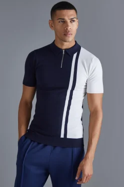 Short Sleeve Muscle Fit Colour Block Polo | BoohooMAN UK