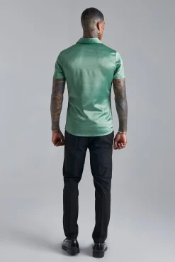 Short Sleeve Muscle Fit Satin Shirt | BoohooMAN UK