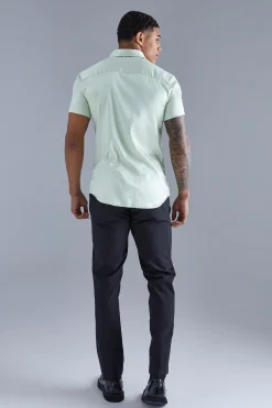 Short Sleeve Muscle Satin Shirt | BoohooMAN UK