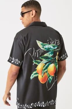 Short Sleeve Oversized Back Print Satin Shirt | BoohooMAN UK